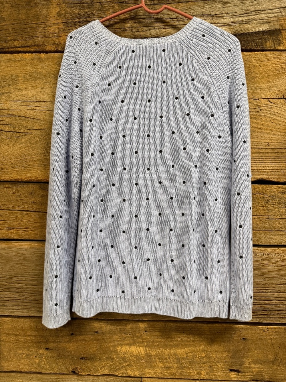 Talbots polka dot Cotton sweater, light blue, Large - Picture 3 of 5